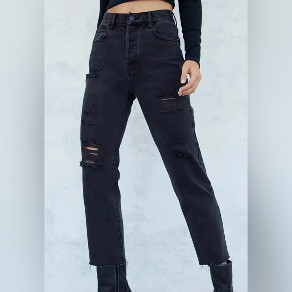 pacsun black high waisted straight leg black denim distressed jeans 🖤✨